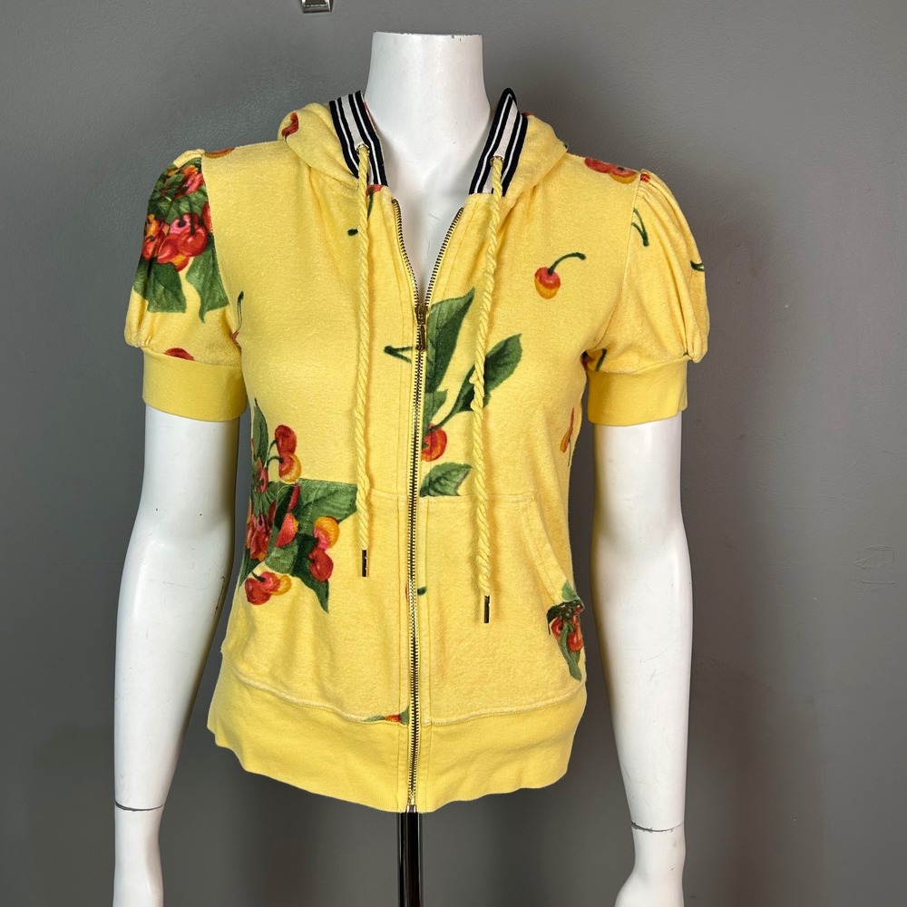 Y2K Juicy Couture Terrycloth Hoodie sweatshirt M Retro Yellow Cherry Coquette